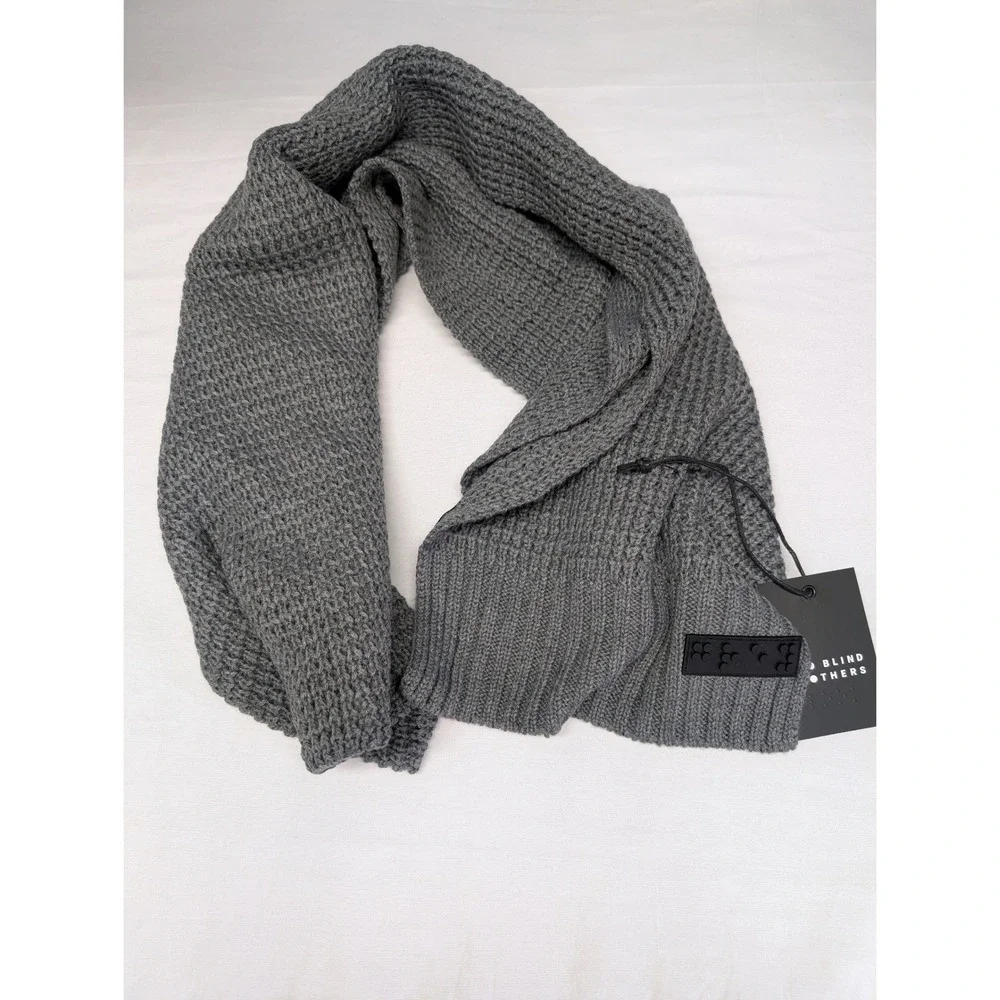 Two Blind Brothers Waffle‎ Knit Scarf Unisex Gray Winter Cozy Ethical New